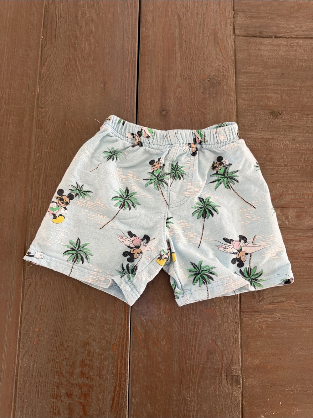 Disney Light Blue Mickey Mouse Palm Tree Print Shorts
